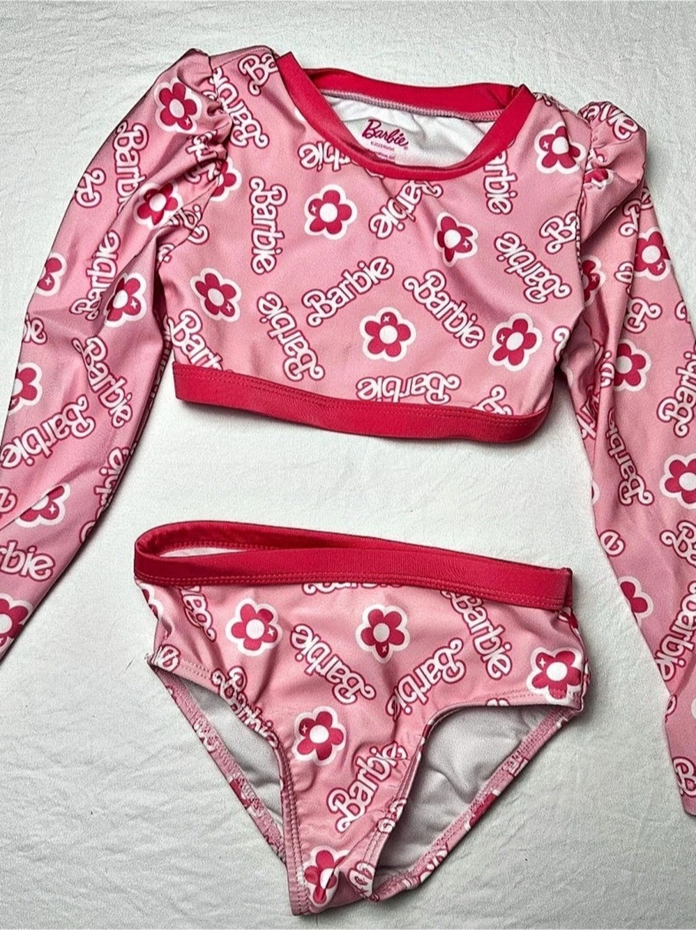 Barbie Floral Two-Piece Swimsuit Pink Size 5T Like New